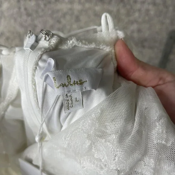 Lulus Wedding Dress Womens Large White Lace Maxi Gown Bridal Corset Back‎ Train - Picture 12 of 13
